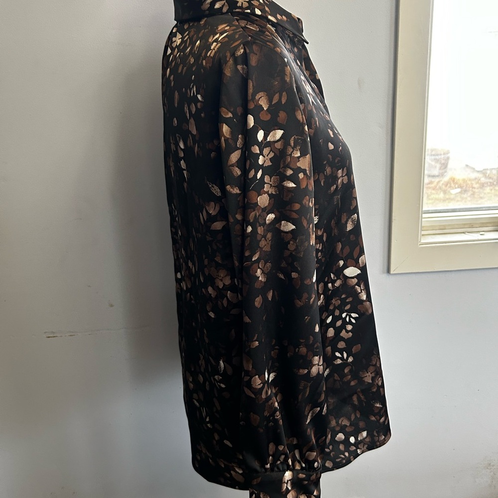 Halogen Black And Brown Button Down Blouse With N… - image 4